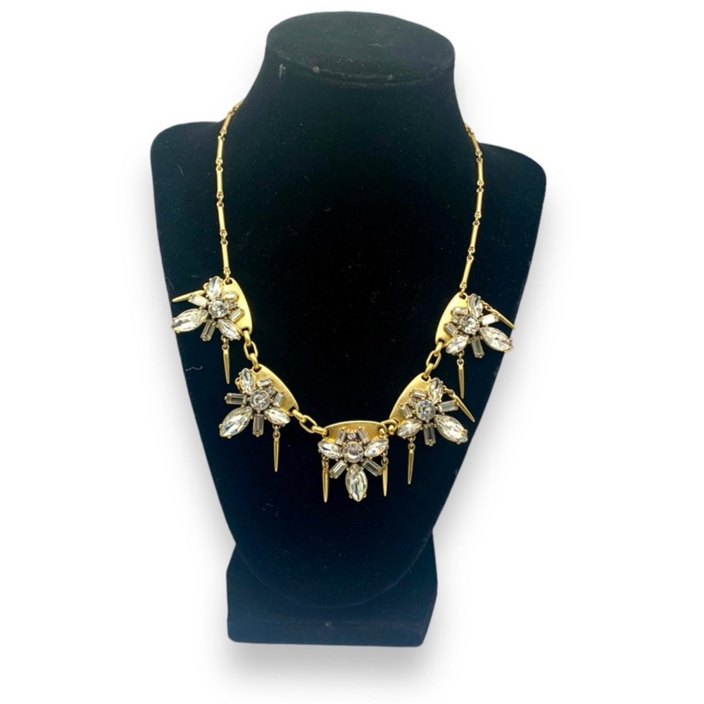 Vintage y2k J.Crew Gold Tone Brass and Rhinestones Statement Necklace